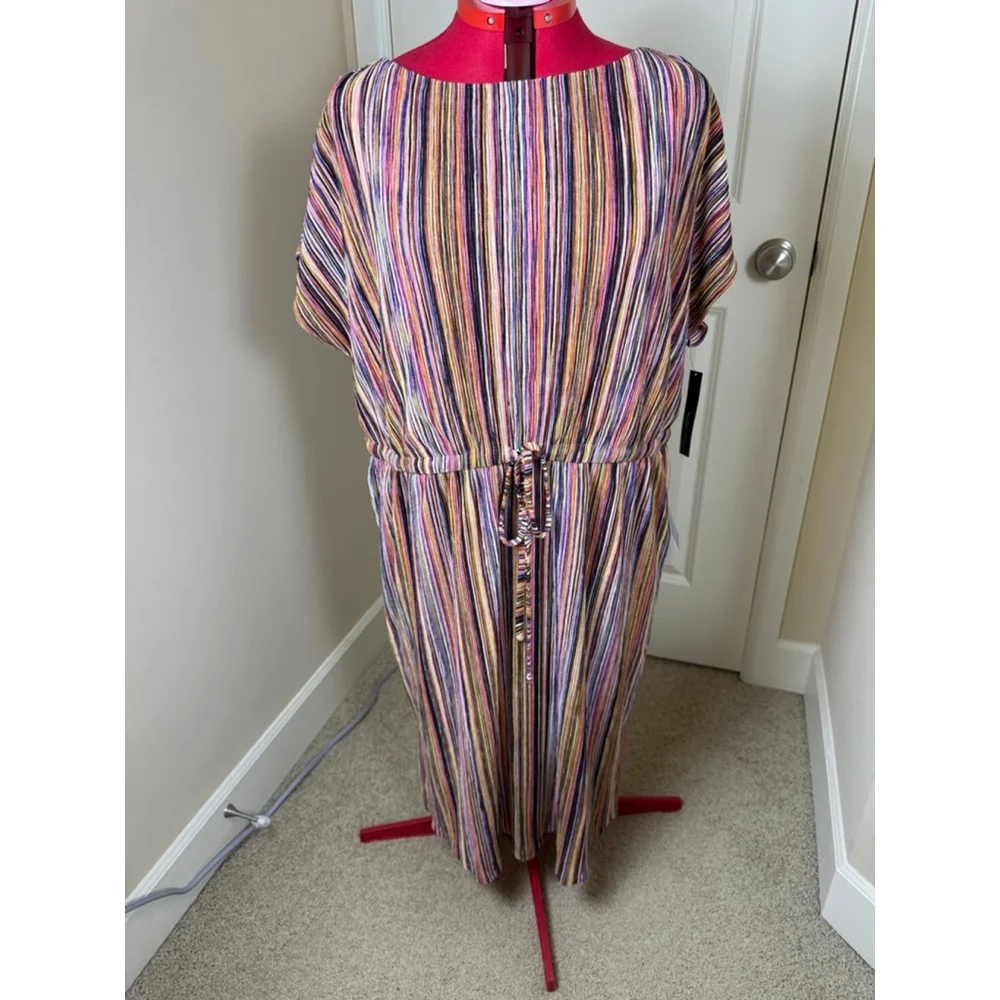 NWOT Women's Maggy London Woman Plus 18W Multi-color Striped Drawstring Dress
